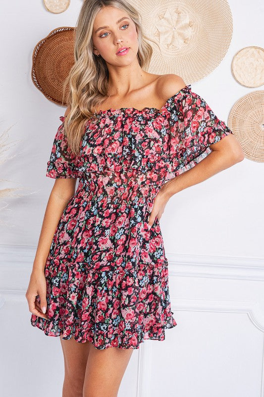 jordan off the shoulder mini dress Jordan Floral Dress- SIZE SMALL