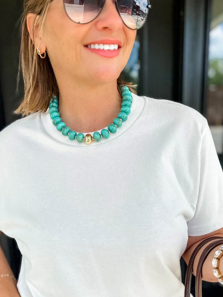 Mabli Chunky Beaded Necklace - Turquoise