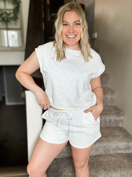 Contrast Trim Short Sleeve Top And Short Set - Melange/Yellow
