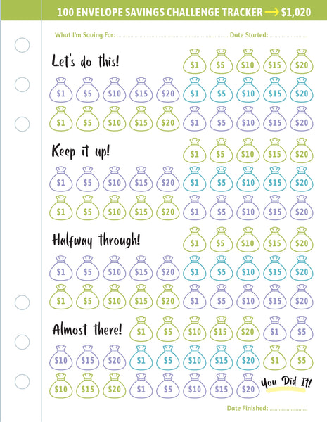 My 100 Envelope Savings Challenge Binder