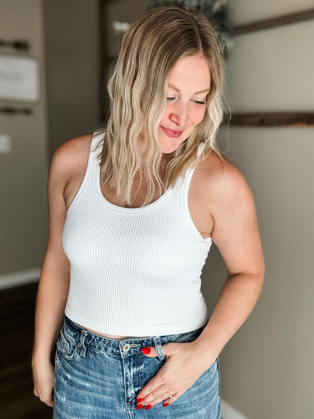 Rhea Ribbed Crop Tank - White