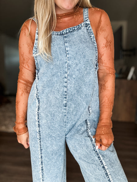 Reggie Washed Denim Overall Jumpsuit