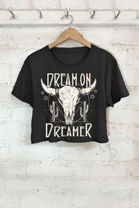 Dream On Dreamer Cropped Tee - Black - SIZE MEDIUM