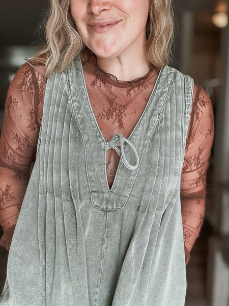 Nolia Denim Romper - Vintage Olive