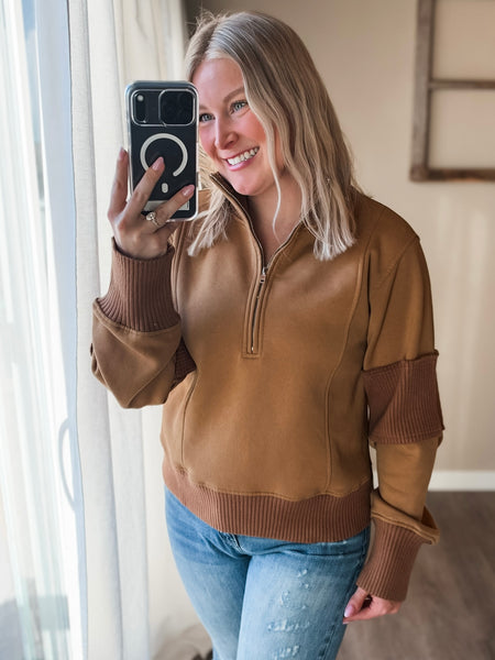 Nola Half Zip Pullover - Sepia