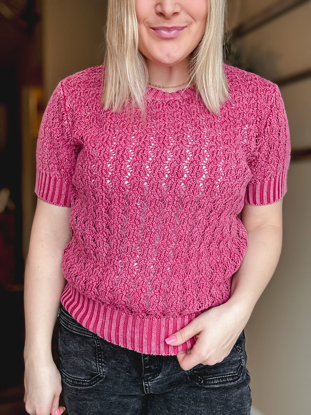 Rosy Days Knit Sweater Top