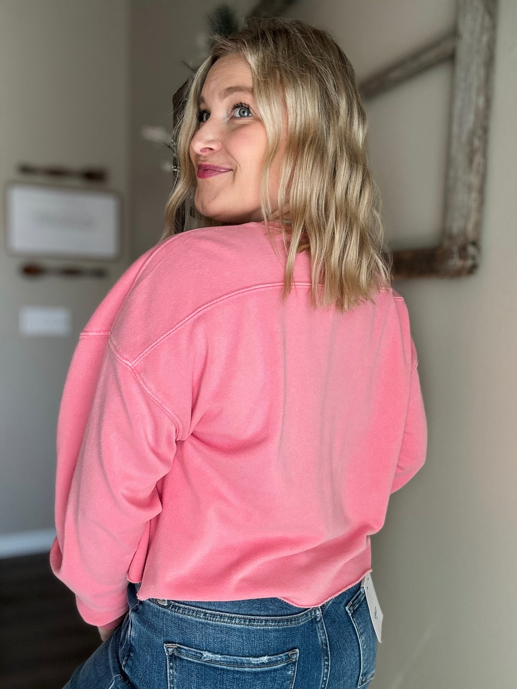 Brightside Cropped Crewneck - Pink - SIZE SMALL