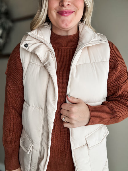 Tahoe Longline Puffer Vest - Cream