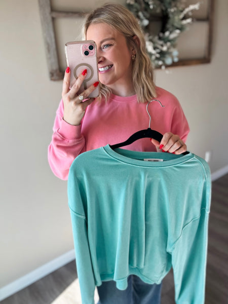 Brightside Cropped Crewneck - Turquoise