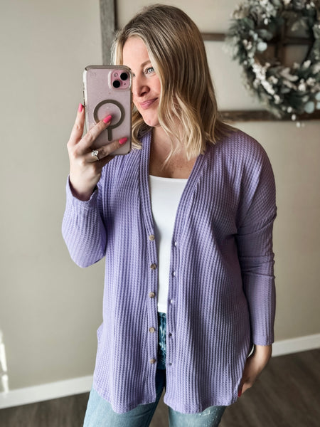 Hadlie Waffle Button Down Cardigan - Lavender