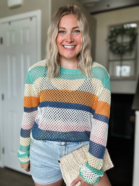 PREORDER Ocean Air Crochet Colorblock Sweater