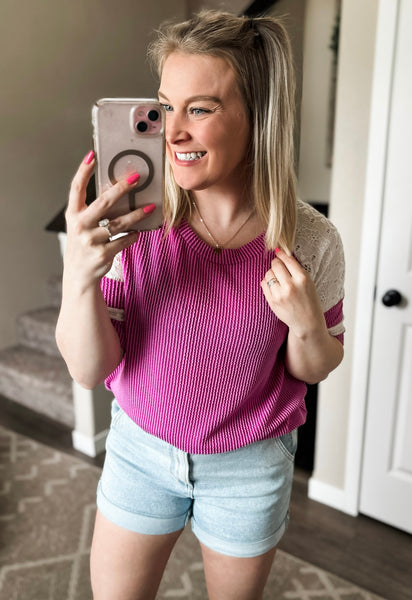 Lace Me Lovely Contrast Ribbed Top
