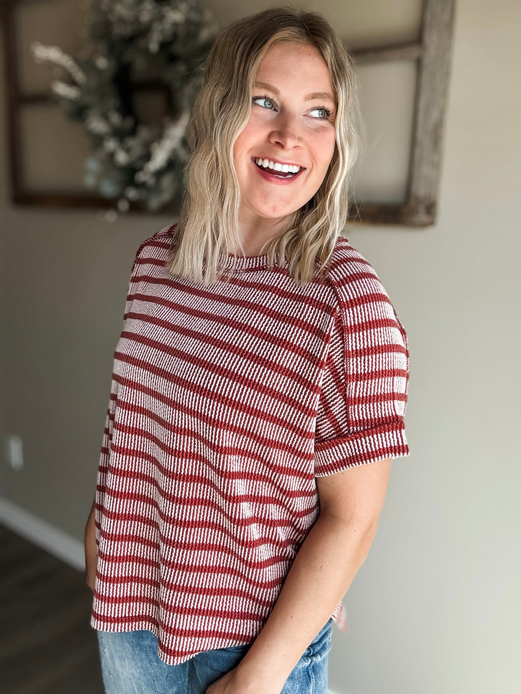 Maeven Exposed Seam Ribbed Top - Rust - SIZE S/M