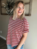 Maeven Exposed Seam Ribbed Top - Rust - SIZE S/M