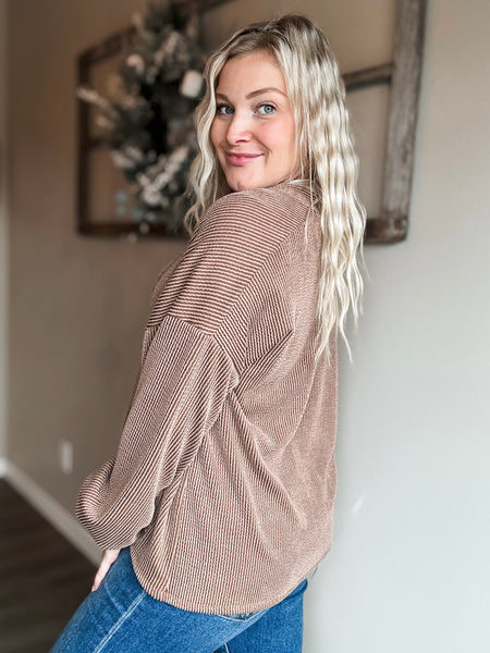 Perri Ribbed Cardigan - Chestnut