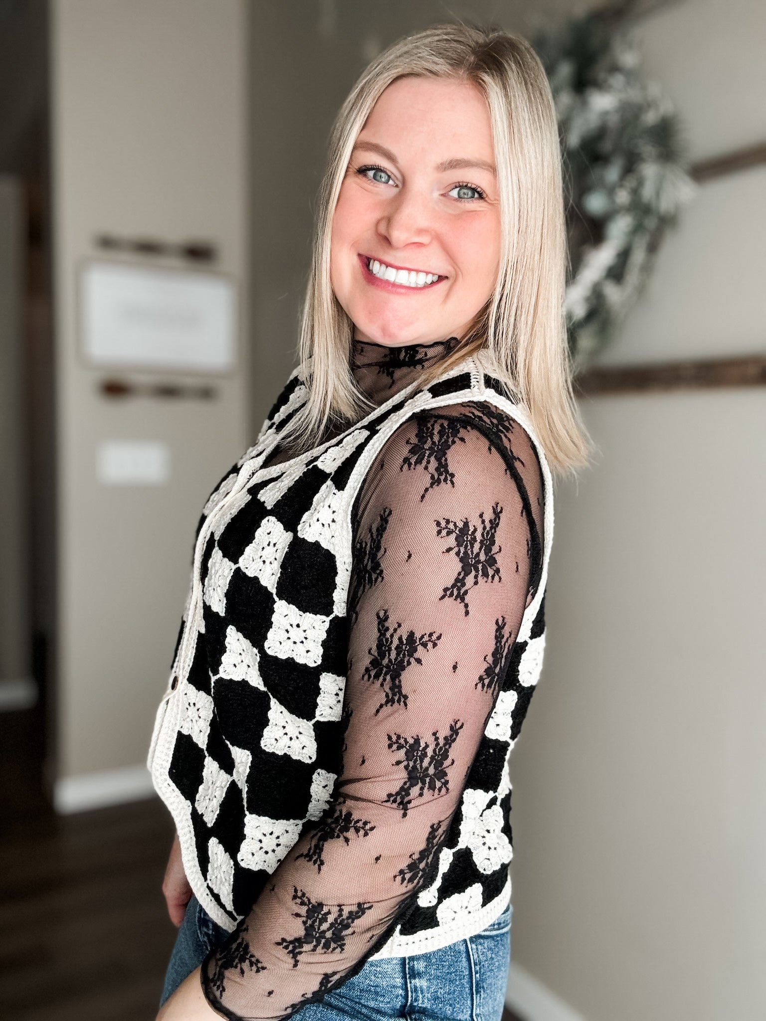 Ethel Crochet Checkered Vest