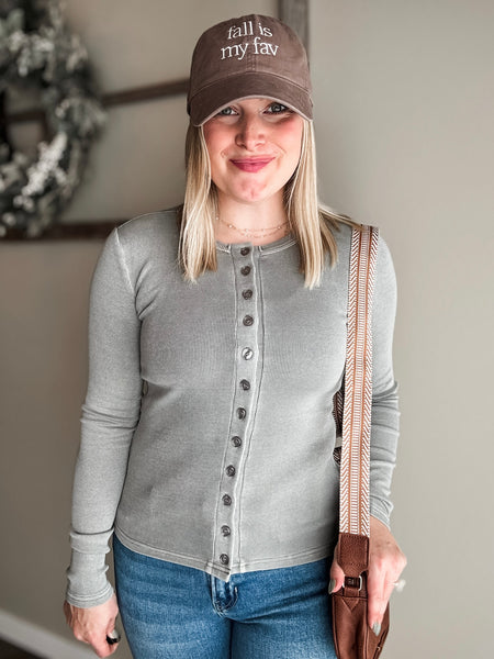 Sylvia Button Front Ribbed Top