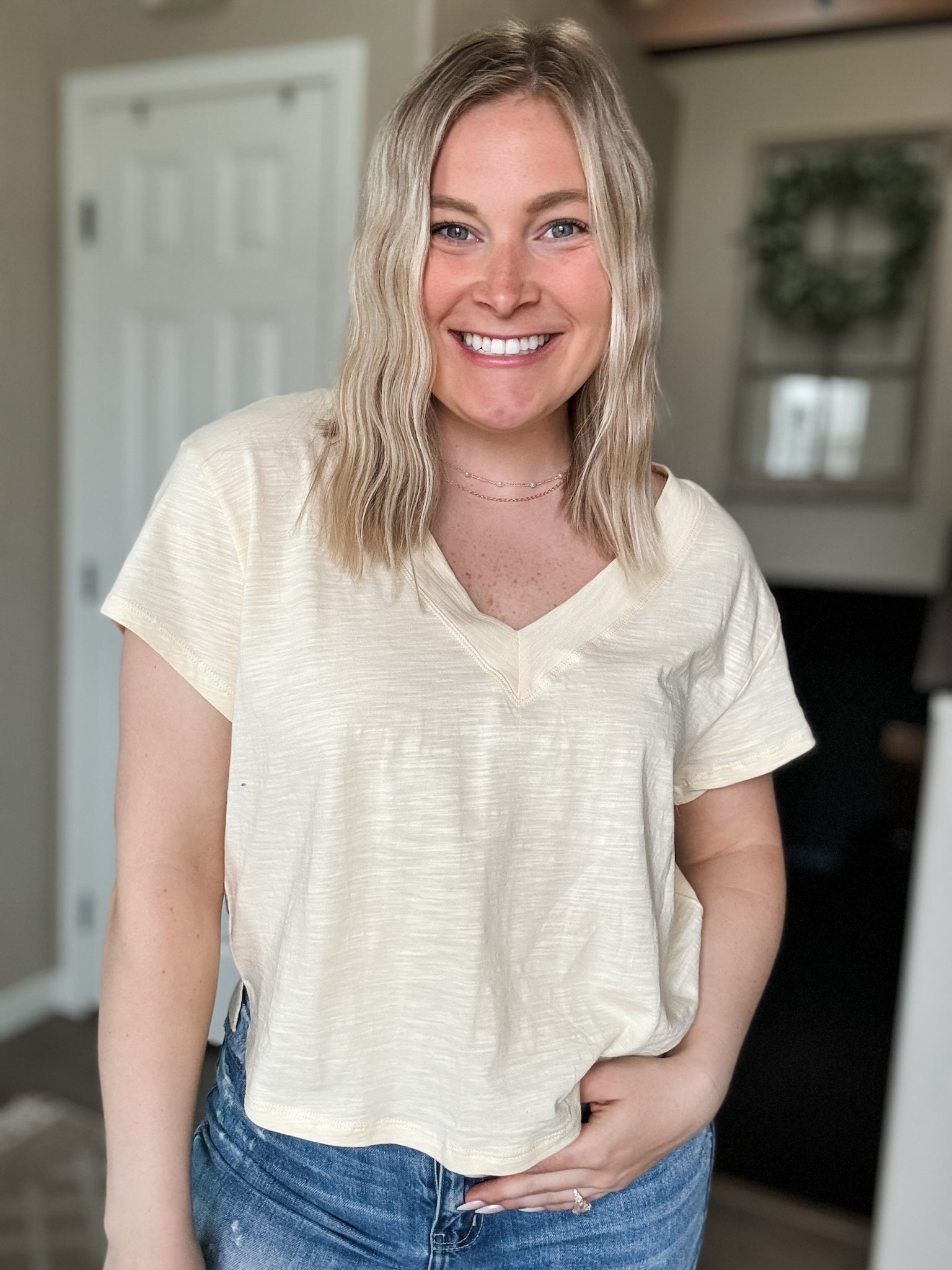 Matilda V Neck Tee - Butter