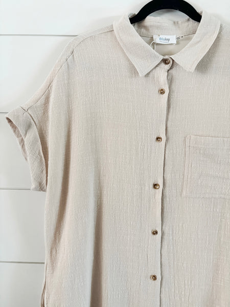 Positano Button Up Shirt Dress - Oatmeal