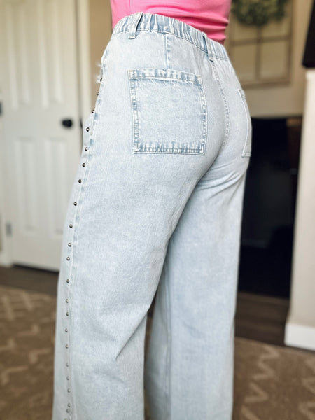 Yvie Studded Side Slit Denim