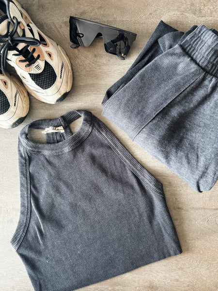 Cyndi Halter & Pants Set - Charcoal