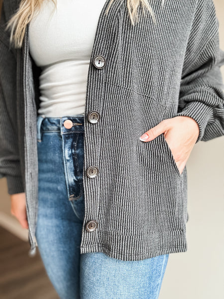 Perri Ribbed Cardigan - Charcoal - SIZE SMALL