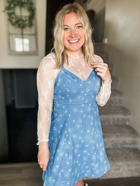 Denim Floral Cami Dress - Light Denim