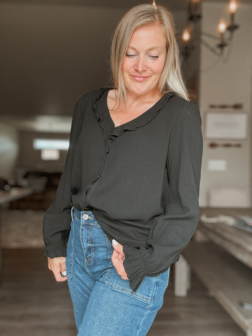 Devyn Ruffle V Neck Blouse