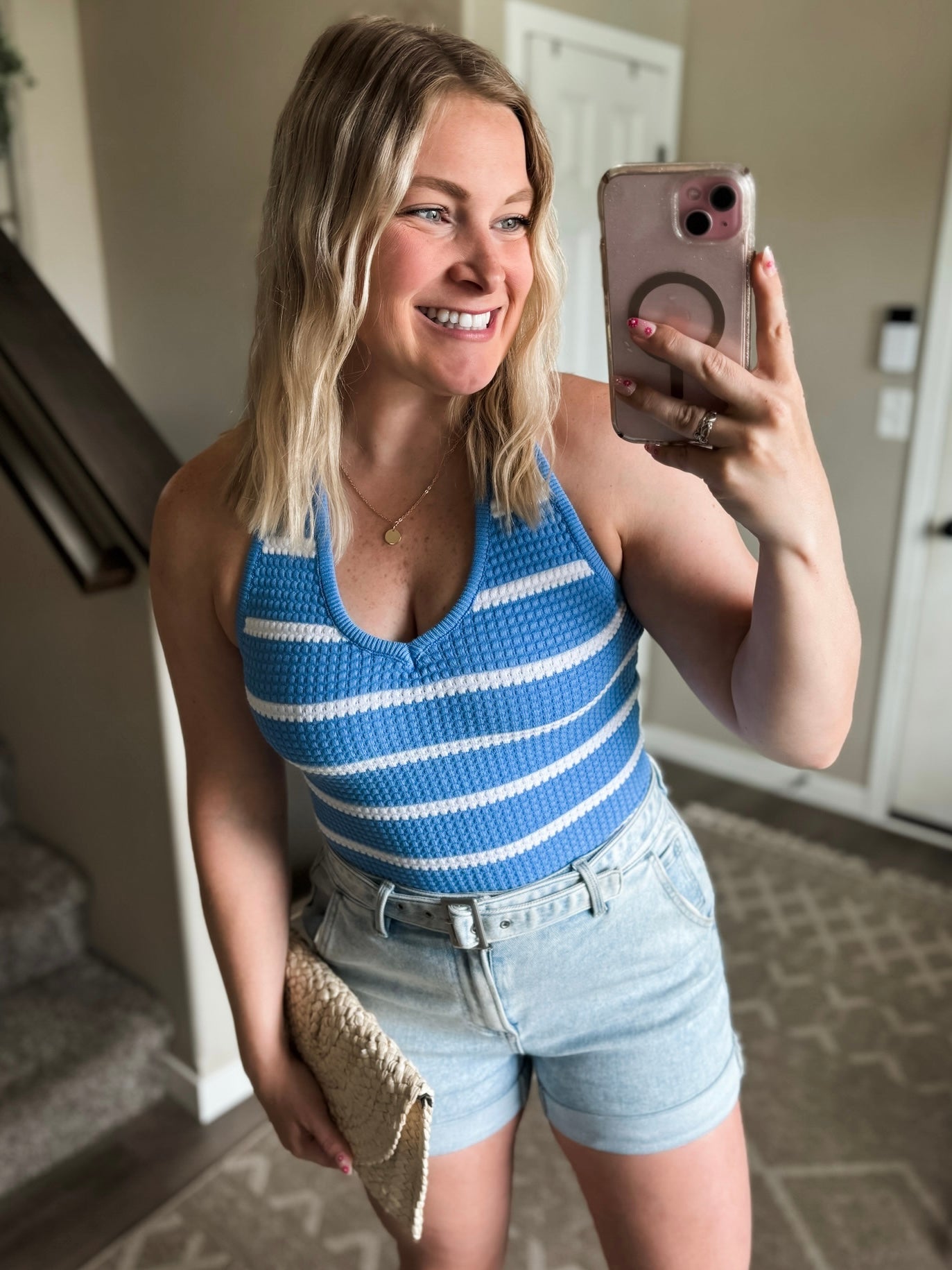 Striped Textured Knit Halter Top
