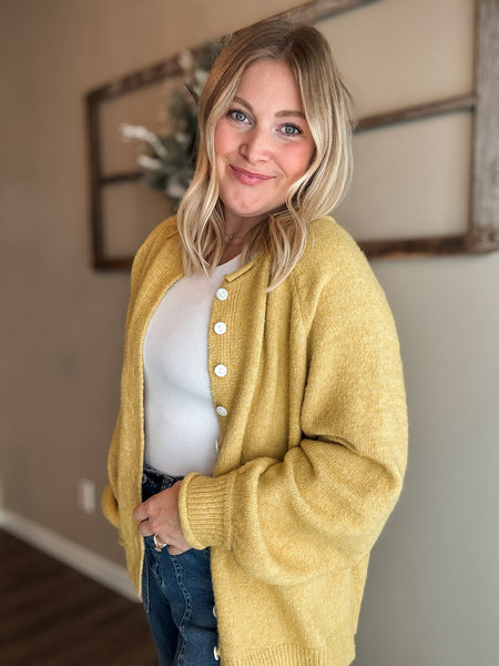 Roselle Button Front Cardigan - Mustard
