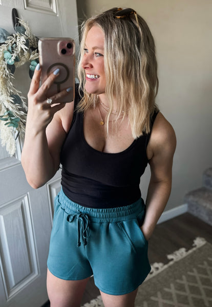 Greta Drawstring Waist Shorts - Teal