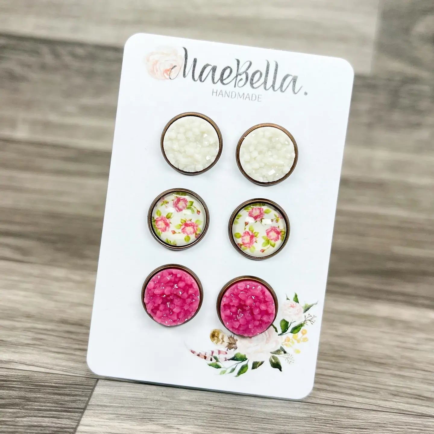Rose Garden Druzy Stud Trio