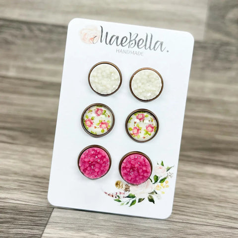 Rose Garden Druzy Stud Trio