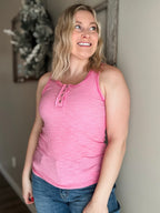 Nella Ribbed Button Tank - Light Pink