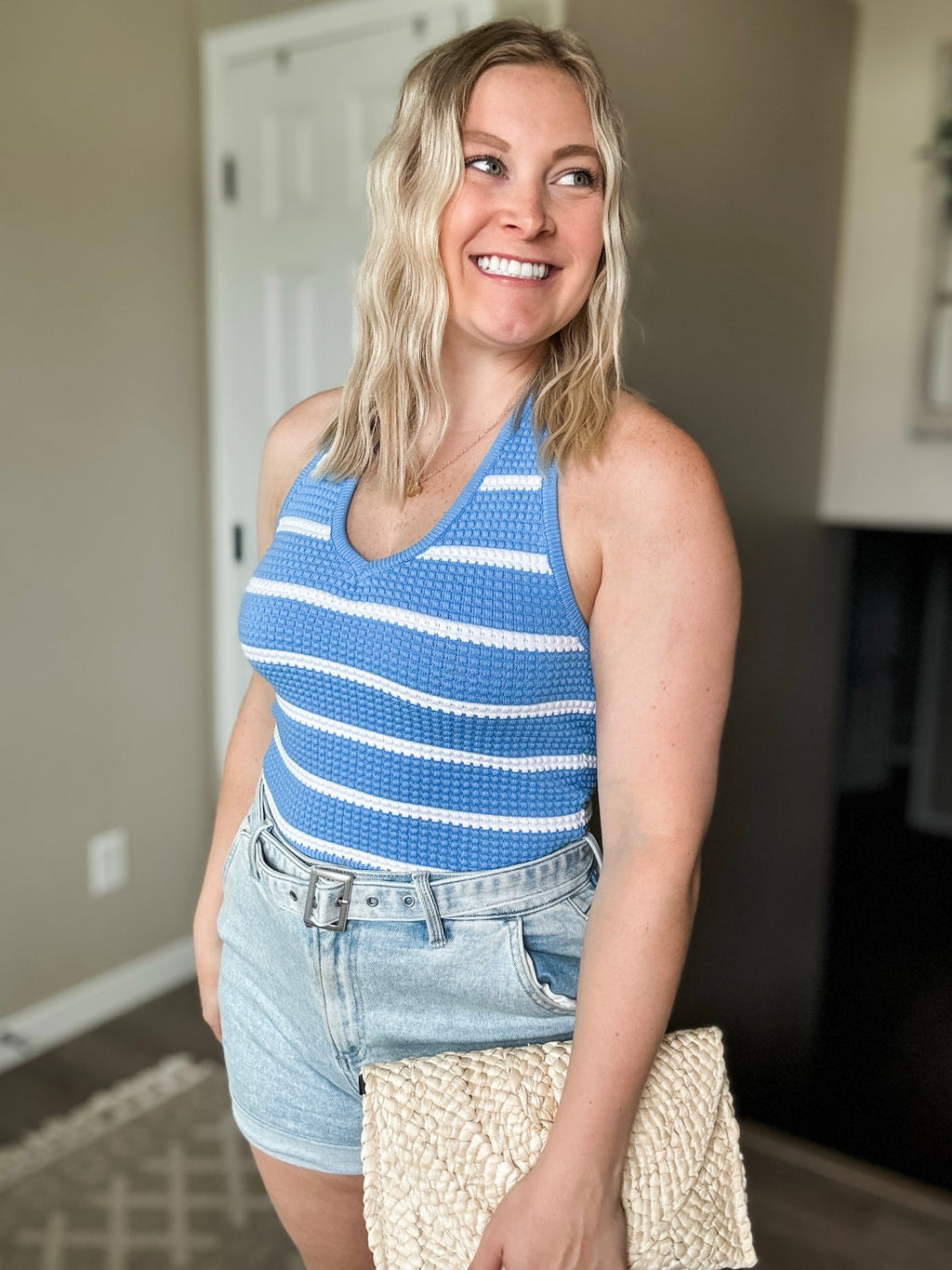 Striped Textured Knit Halter Top