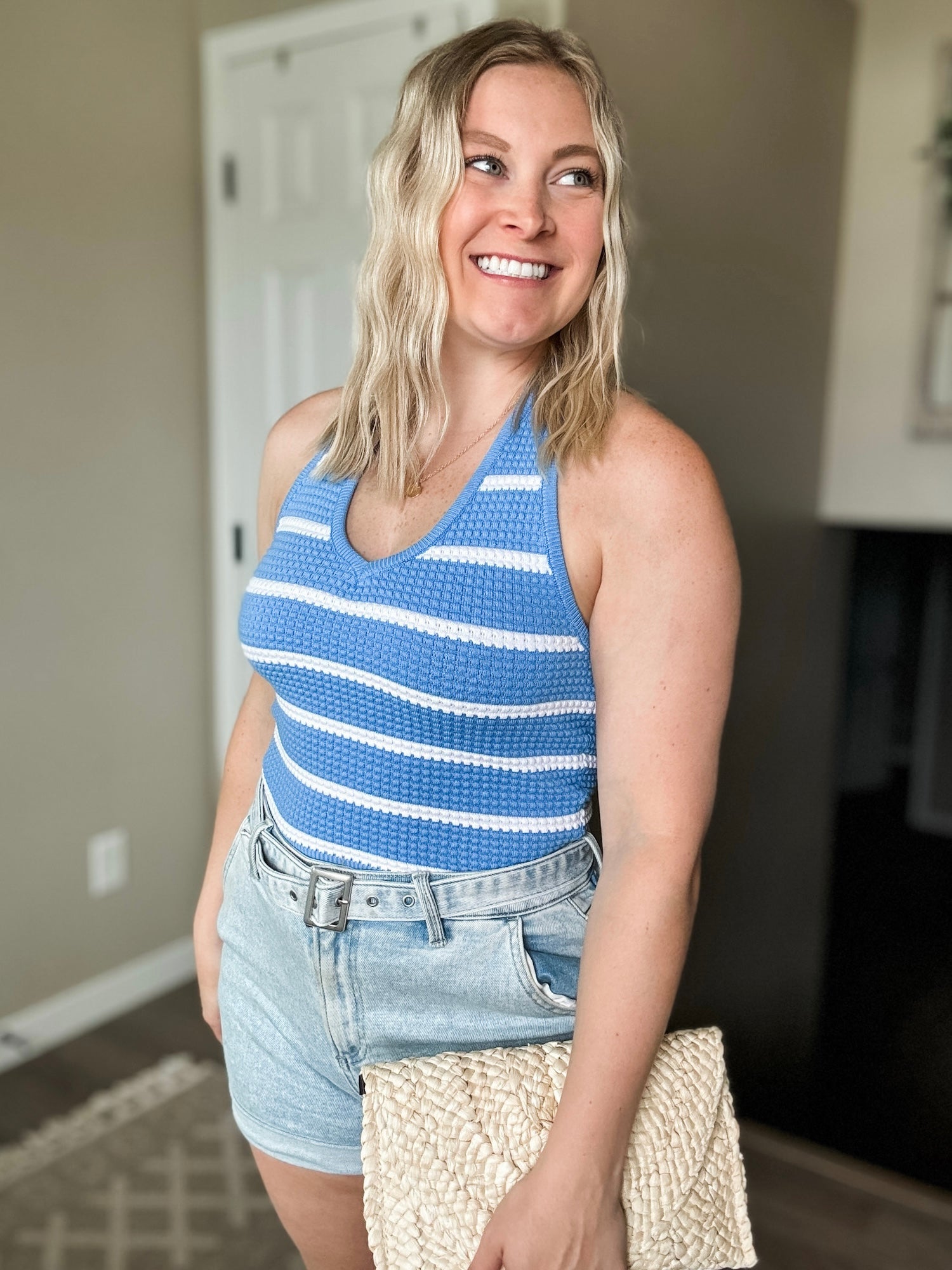 Striped Textured Knit Halter Top