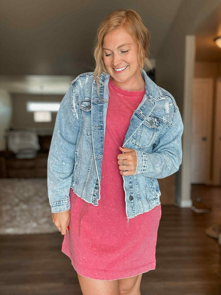 Raven Acid Wash Dress - Pink