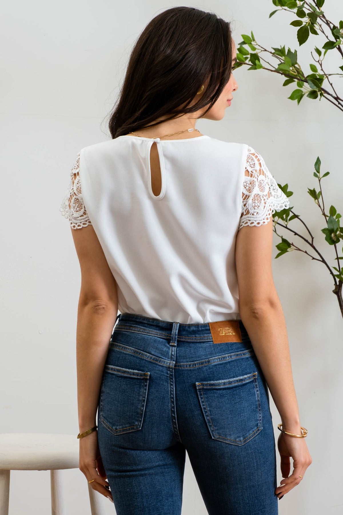 Winslet Lace Sleeve Top - White - SIZE SMALL