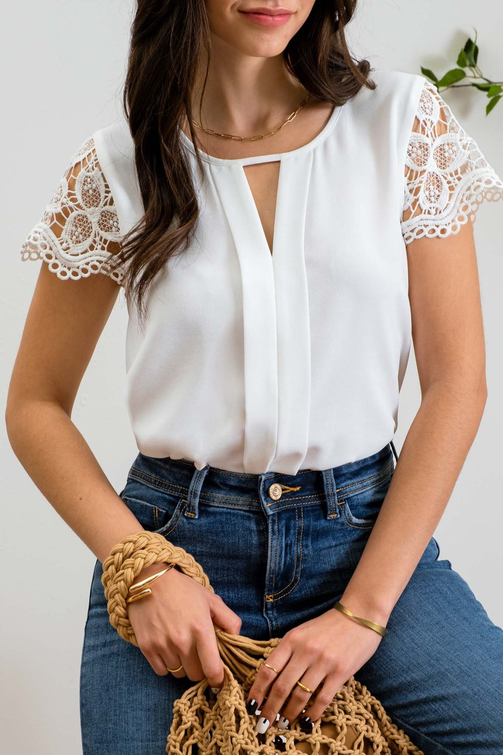 Winslet Lace Sleeve Top - White - SIZE SMALL