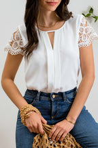 Winslet Lace Sleeve Top - White - SIZE SMALL