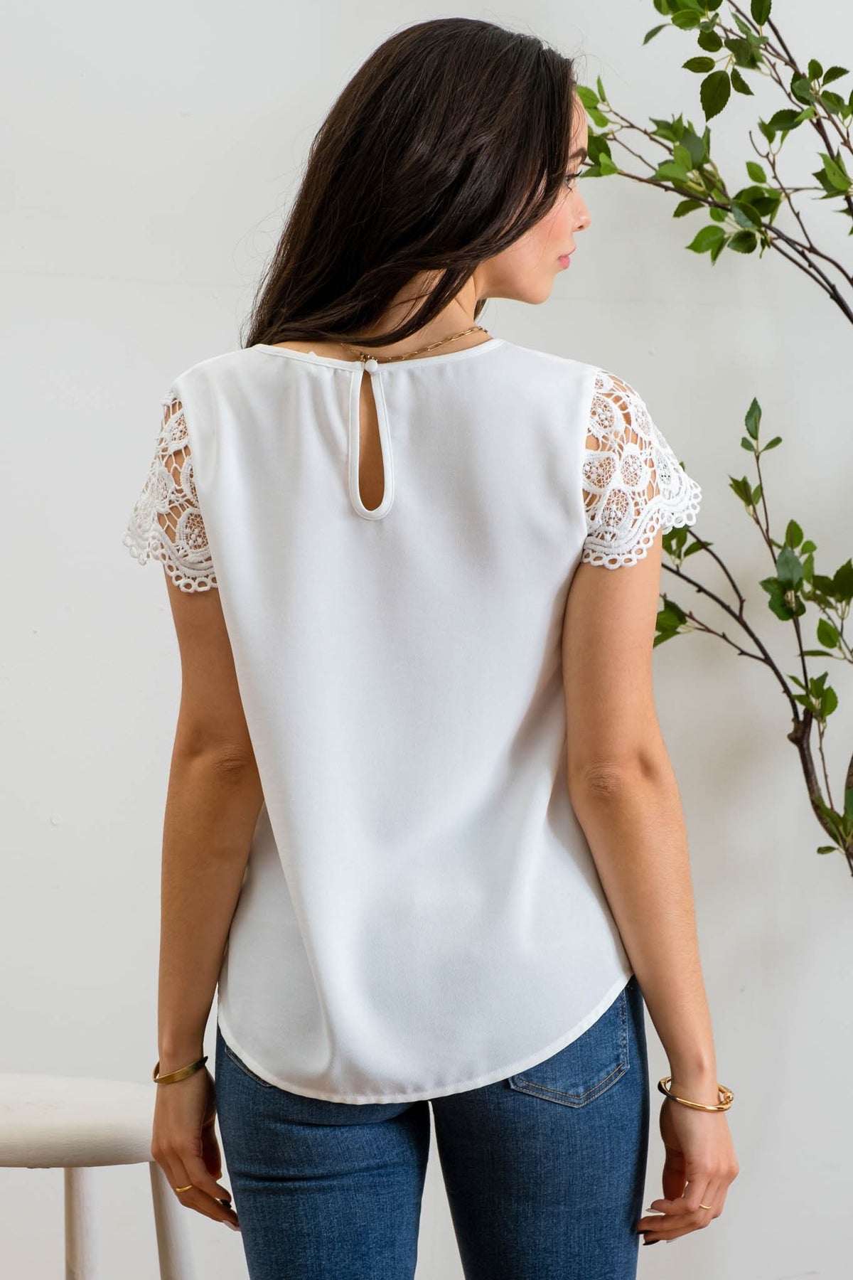 Winslet Lace Sleeve Top - White - SIZE SMALL