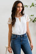 Winslet Lace Sleeve Top - White - SIZE SMALL