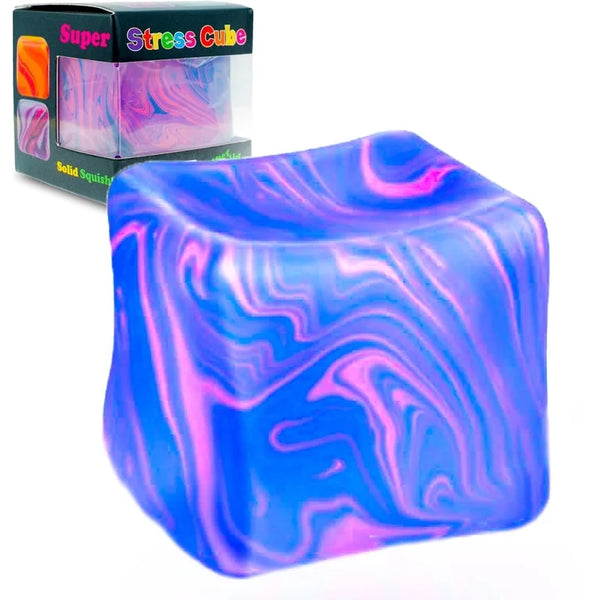 Tie Dye Stress Cube Squishy -  Blue/Pink