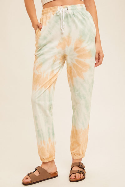 Cloud Nine Tie-Dye Joggers - Taupe/Mint
