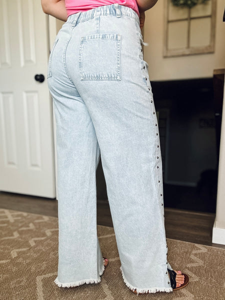 Yvie Studded Side Slit Denim