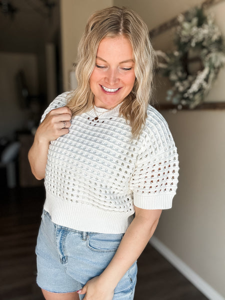 Alina Cropped Crochet Top - White