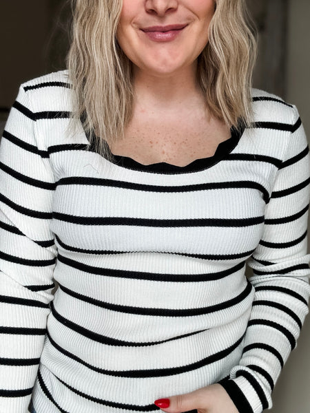 PREORDER Kolin Scalloped Stripe Long Sleeve