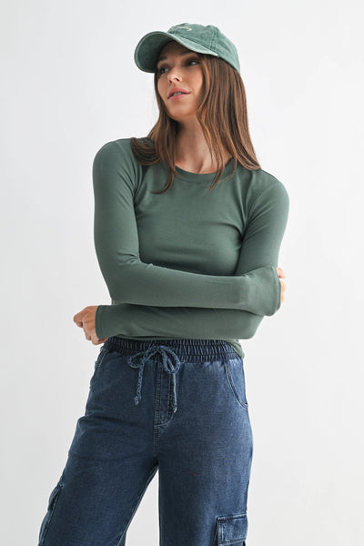 Mella Micro-Ribbed Long Sleeve - Pine