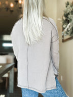 Wander & Rest Cable Ribbed Knit Drop Shoulder Top - Mocha - SIZE L/XL