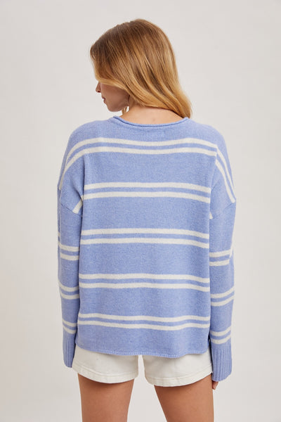 Emory Notched Neck Stripe Sweater